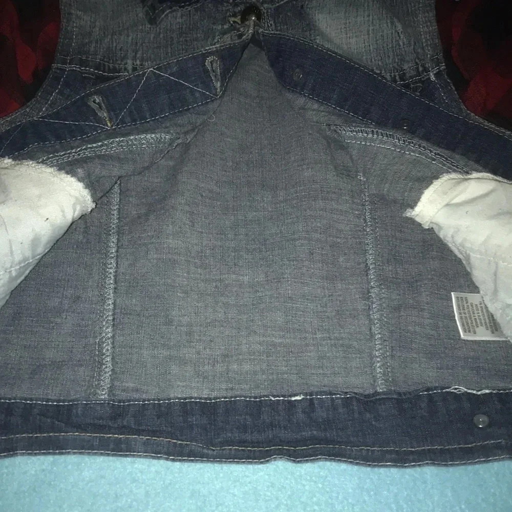 𝅺BONGO denim and plaid button up jacket with detachable hood Y2K size M - Picture 3 of 10